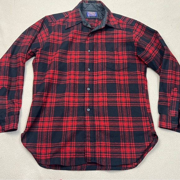 Pendleton Shirt Mens Large Red Plaid Flannel Wool Board USA Vintage Flaw - Picture 1 of 11